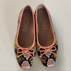 Deltan Snake embossed leather ballerina slip on flats.